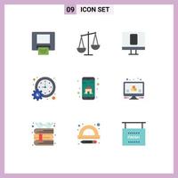 Group of 9 Flat Colors Signs and Symbols for smart app remote time meeting Editable Vector Design Elements