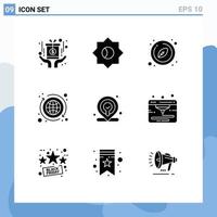 Group of 9 Solid Glyphs Signs and Symbols for map web leaf money economy Editable Vector Design Elements