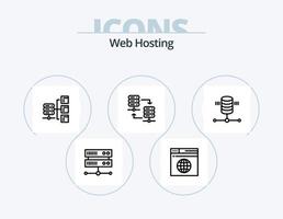 paquete de iconos de línea de alojamiento web 5 diseño de iconos. red compartida. servidor de base de datos. Internet. seguridad. servidor seguro vector