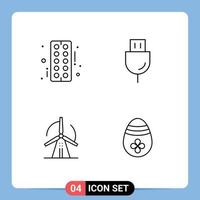 Mobile Interface Line Set of 4 Pictograms of drug turbine tablet plug energy Editable Vector Design Elements