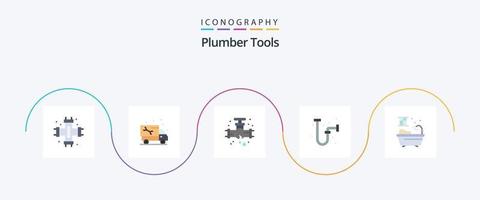 Plumber Flat 5 Icon Pack Including pipe. drain. plumbing. construction. plumber vector