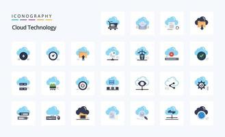 paquete de iconos de color plano de 25 tecnología en la nube vector