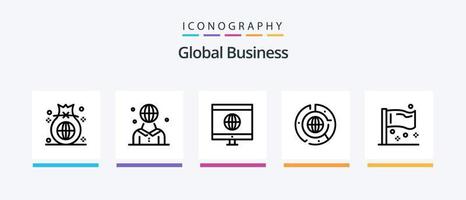 Global Business Line 5 Icon Pack Including global. currency. processing. market. data. Creative Icons Design vector