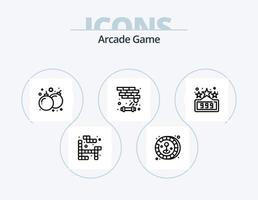 paquete de iconos de línea arcade 5 diseño de iconos. boleto. juego. palanca de mando. divertida. cubos vector