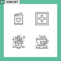 4 User Interface Line Pack of modern Signs and Symbols of card cactus heart information plant Editable Vector Design Elements