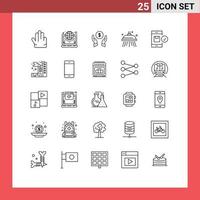 Mobile Interface Line Set of 25 Pictograms of delivery application insurance shower water Editable Vector Design Elements