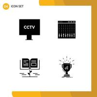 Group of 4 Solid Glyphs Signs and Symbols for camera mixer surveillance control knowledge Editable Vector Design Elements