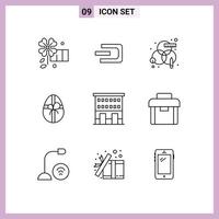 Group of 9 Modern Outlines Set for shop front house process buildings birthday Editable Vector Design Elements