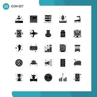 Set of 25 Vector Solid Glyphs on Grid for up rocket report launching database Editable Vector Design Elements