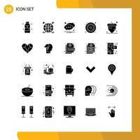 Modern Set of 25 Solid Glyphs and symbols such as thanksgiving acorn notification video disk Editable Vector Design Elements