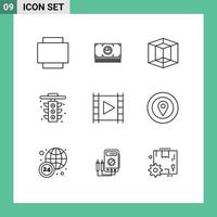 Pictogram Set of 9 Simple Outlines of stream multimedia tool media player light Editable Vector Design Elements