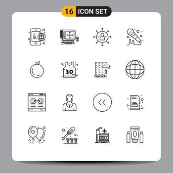 Mobile Interface Outline Set of 16 Pictograms of apple microphone web designing mic job Editable Vector Design Elements