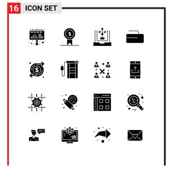 16 Universal Solid Glyphs Set for Web and Mobile Applications investment growth develop stone curling Editable Vector Design Elements