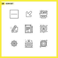 Universal Icon Symbols Group of 9 Modern Outlines of notebook draw food tablet darwing Editable Vector Design Elements