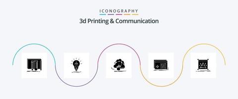 Paquete de iconos de glifo 5 de impresión y comunicación en 3d, incluido el procesamiento. expediente. impresión. poder. energía vector