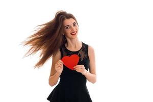 Valentine's day concept. Love . Young beauty girl with red heart isolated on white background in studio photo