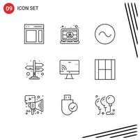 9 Universal Outlines Set for Web and Mobile Applications monnitor arrows laptop navigation wave Editable Vector Design Elements