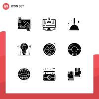 Mobile Interface Solid Glyph Set of 9 Pictograms of person idea report bulb mop Editable Vector Design Elements