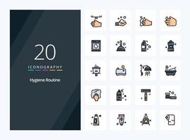 20 Hygiene Routine line Filled icon for presentation vector