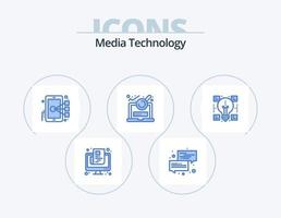 tecnología de medios icono azul paquete 5 diseño de iconos. acceso. expediente. mensaje. análisis. móvil vector
