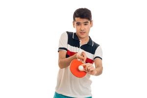 sports man playing ping-pong isolated on white background photo