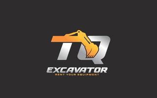 TQ logo excavator for construction company. Heavy equipment template vector illustration for your brand.