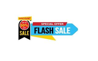 50 Percent FLASH SALE offer, clearance, promotion banner layout with sticker style. vector