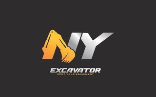 NY logo excavator for construction company. Heavy equipment template vector illustration for your brand.