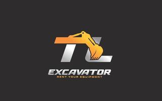 TL logo excavator for construction company. Heavy equipment template vector illustration for your brand.