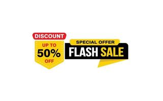 50 Percent FLASH SALE offer, clearance, promotion banner layout with sticker style. vector