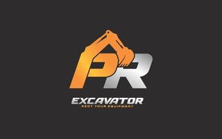 PR logo excavator for construction company. Heavy equipment template vector illustration for your brand.