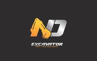 ND logo excavator for construction company. Heavy equipment template vector illustration for your brand.