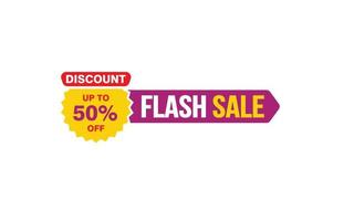 Oferta de venta flash del 50 por ciento, liquidación, diseño de banner de promoción con estilo de etiqueta. vector