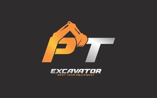 Excavadora de logotipo pt para empresa constructora. ilustración de vector de plantilla de equipo pesado para su marca.