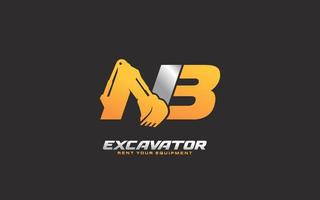 NB logo excavator for construction company. Heavy equipment template vector illustration for your brand.