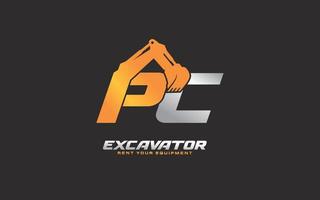 PC logo excavator for construction company. Heavy equipment template vector illustration for your brand.