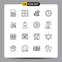 Pictogram Set of 16 Simple Outlines of time clock question alarm report Editable Vector Design Elements