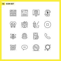 16 Thematic Vector Outlines and Editable Symbols of bulb phone web development management valentine Editable Vector Design Elements