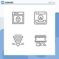 Mobile Interface Line Set of 4 Pictograms of internet wifi web security communication wedding Editable Vector Design Elements