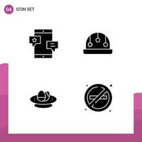 Pack of 4 Modern Solid Glyphs Signs and Symbols for Web Print Media such as chat celebration network playpen egg Editable Vector Design Elements