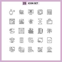 Line Pack of 25 Universal Symbols of printing monitor plus display movie Editable Vector Design Elements