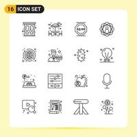 16 signos de contorno universal símbolos de investigación bancaria habilidades de persona de descanso elementos de diseño vectorial editables vector