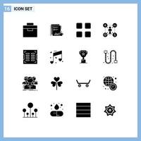 Group of 16 Modern Solid Glyphs Set for like user newspaper math calculator Editable Vector Design Elements