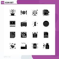 Universal Icon Symbols Group of 16 Modern Solid Glyphs of player presentation balance letter company Editable Vector Design Elements