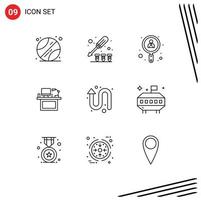 9 Universal Outline Signs Symbols of table office search monitor desk Editable Vector Design Elements