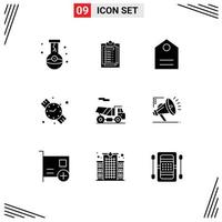 Modern Set of 9 Solid Glyphs Pictograph of transport bike file hand watch back to school Editable Vector Design Elements