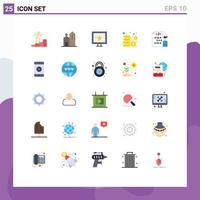 grupo de símbolos de iconos universales de 25 colores planos modernos del programador desarrollan monedas de codificación de cine elementos de diseño de vectores editables