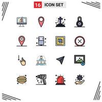 Flat Color Filled Line Pack of 16 Universal Symbols of disease travel graveyard beach house options Editable Creative Vector Design Elements