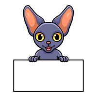 Cute peterbald cat cartoon holding blank sign vector