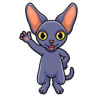 dibujos animados lindo gato peterbald agitando la mano vector